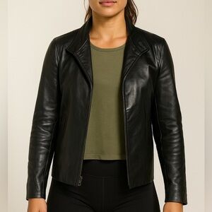 GAP Women's Classic Black Leather Jacket